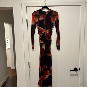 Sheer Multi Color Long-sleeve Midi Dress